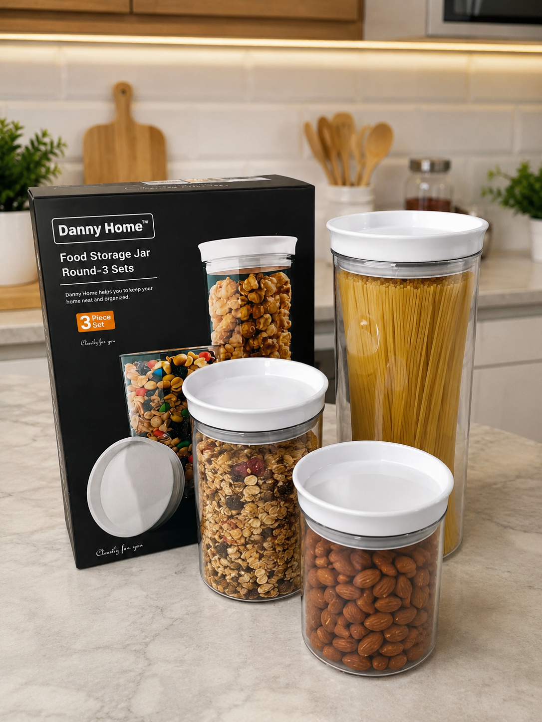 Set de 3 Recipientes Acrílicos 1500ml, 800ml y 500ml