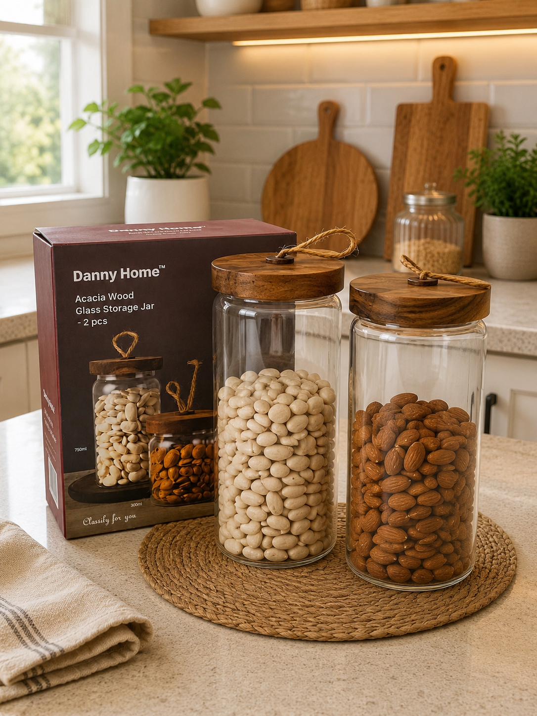 Kit de Potes de Vidrio con Tapa de Madera – Elegancia y Organización para tu Cocina